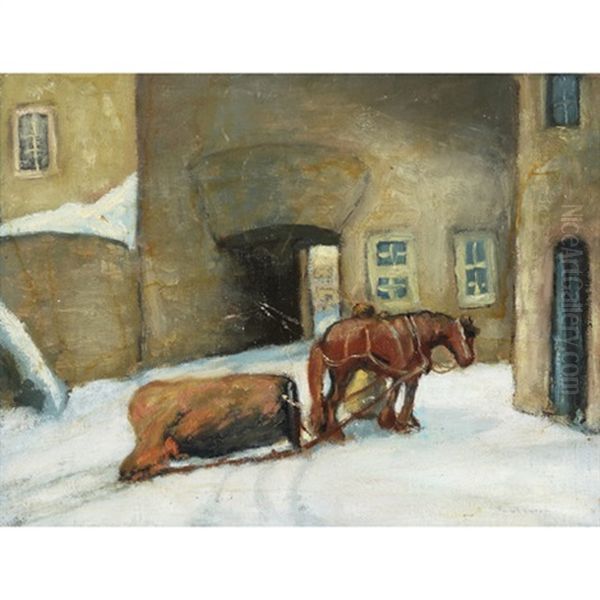 Horse And Sleigh In Village - view 1