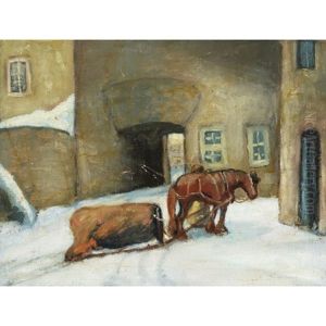 Horse And Sleigh In Village