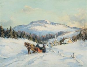 Tres Bon Marche! St. Jovite P.q. (with Mount Tremblant In Distance) by Paul Archibald Caron