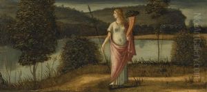 Allegorical Figure Of A Woman In A Landscape Holding A Spear And A Cornucopia, Possibly An Allegory Of Virtue