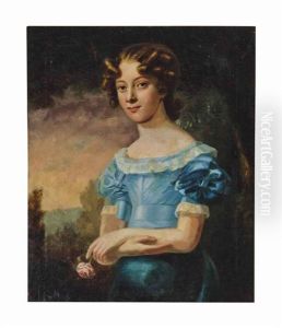 Portrait Of A Girl, Three-quarter-length, In A Blue Dress, Holding A Rose Portrait Of A Girl, Three-quarter-length, In A Blue Dress, Holding A Rose