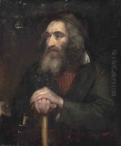 Portrait Of A Polish Jew, Half-length, In A Black Coat, His Hands Resting On A Cane