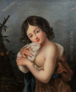 Portrait Of A Young Girl With A Rabbit by Margaret Sarah Carpenter