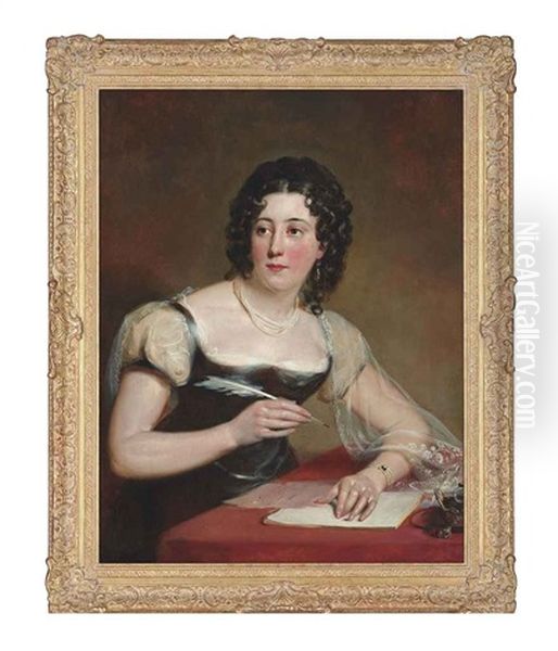 Portrait Of A Lady, Half-length, In A Black Dress, Writing A Letter At A Desk - view 1