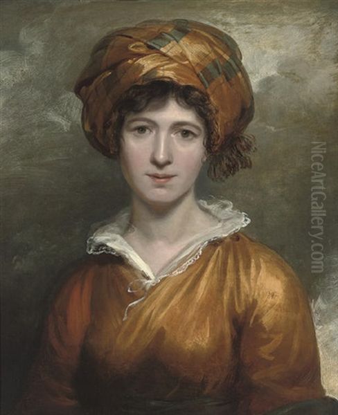 Portrait Of A Lady In A Yellow Dress And Blue And Yellow Turban - view 1