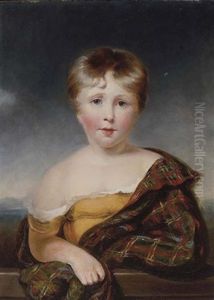 Portrait Of A Child In Plaid Leaning On A Balustrade