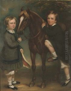 Double Portrait Of Children, Full-length, With A Pony