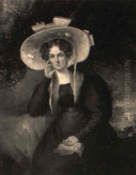 Portrait Of A Lady Seated With A Red Scarf And White Bonnet - view 1