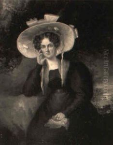 Portrait Of A Lady Seated With A Red Scarf And White Bonnet