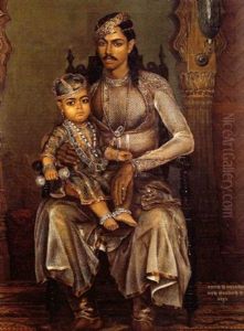 Maharajah Jaswant Singh Of Bharatpur, Aged Three, Seated With The Regent, Saval Singh by William Carpenter