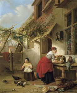 Outdoor Summer Scene With Mother And Child (1842) by Henri Joseph Gommarus Carpentero