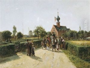 Village Campinois En Ambiance De Fete by Henri Joseph Gommarus Carpentero