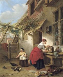 Scene Estivale Avec Mere Et Enfant by Henri Joseph Gommarus Carpentero