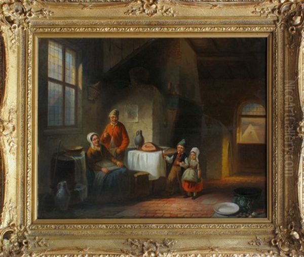Flamisches Stubeninterieur Mit Vater, Mutter Und 2 Kindern - view 1