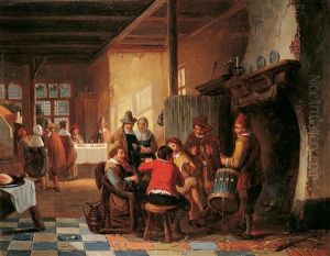 Wirtshausszene Mit Personen Im Kostum Des 17. Jahrhunderts by Henri Joseph Gommarus Carpentero
