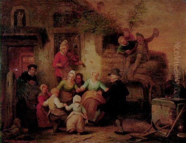 Figures Merrymaking Outside An Inn - view 1