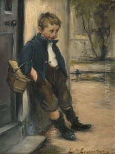 Der Kleine Bote (junge Mit Korb An Eine Hauswand Gelehnt)