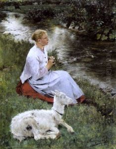 Breiende Herderin Met Geitje Breiende Herderin Met Geitje