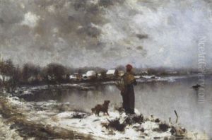 Sneeuwlandschap Met Vrouw Bij De Pont Sneeuwlandschap Met Vrouw Bij De Pont