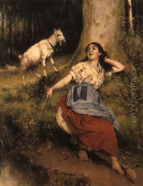 A Shepherdess Resting By A Tree - view 1
