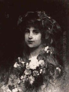 Girl With Bouquet Of Flowers by Evariste Carpentier