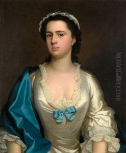 Portrait Of A Lady, In A White Satin Dress by Adriaen Carpentiers