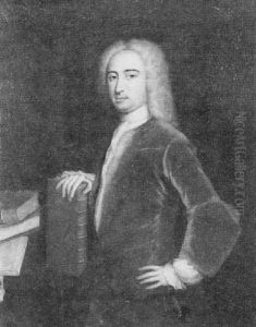 Portrait Of Sir Thomas Robinson Wearing Gold Coat, Beside A Library Table With Books by Adriaen Carpentiers