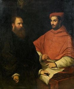 Portrait Of Cardinal Ippolito De Medici And Monsignor Mario Bracci by Girolamo da Carpi