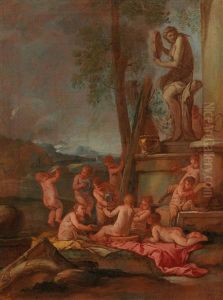 Putti In A Landscape by Giulio Carpioni