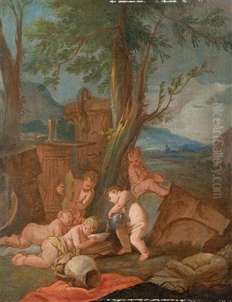 Putti Playing In A Landscape - view 1