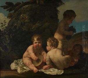 Putti Au Tambourin Et Grappe De Raisins by Giulio Carpioni