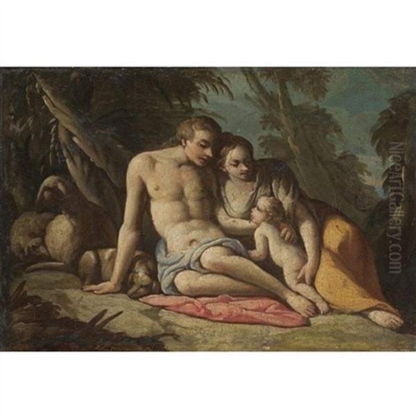 A Shepherd Family Resting In A Wooded Landscape - view 1