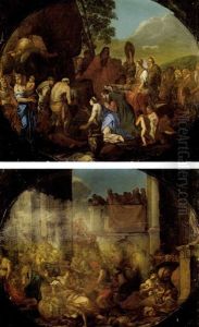 Moise Frappant Le Rocher (+ Le Massacre Des Innocents; Pair) by Giulio Carpioni
