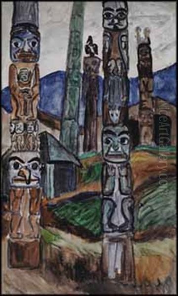 Totem Poles, Kitwancool Village - view 1