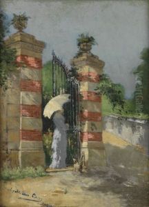 Lady With A Parasol At A Gate Lady With A Parasol At A Gate