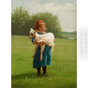 Young Girl Holding A Lamb by Samuel S. Carr