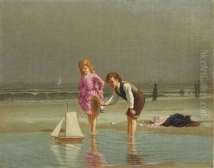 Children Playing With Toy Sailboat