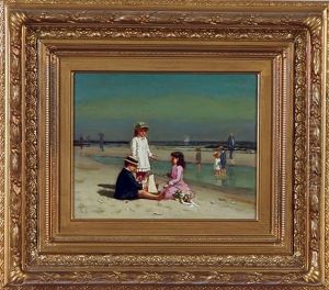 Three Children Playing Along The Beach Three Children Playing Along The Beach