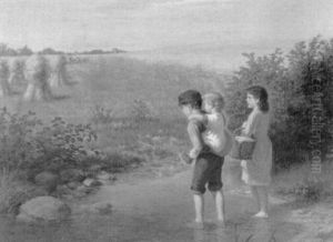 Children Playing By The Haystacks Children Playing By The Haystacks