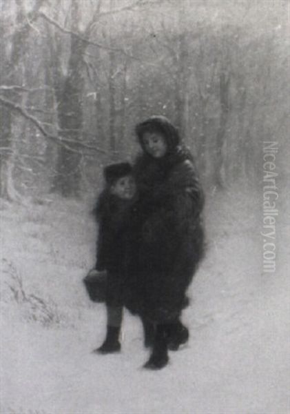 Young Children In A Snowstorm - view 1