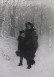 Young Children In A Snowstorm by Samuel S. Carr