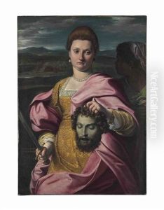 Portrait Of Olimpia Luna As Judith And Melchiorre Zoppio As Holofernes by Agostino Carracci