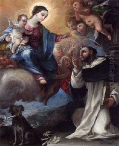 Saint Dominic Receiving The Rosary From The Virgin by Agostino Carracci