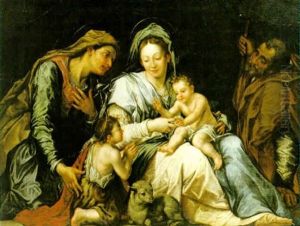 Den Heliga Familjen Samt Elisabeth Och Johannesbarnet by Agostino Carracci