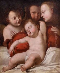 Le Christ Adore Par Les Anges by Annibale Carracci