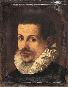 Portrait Of A Gentleman Wearing Black With A White Ruff by Annibale Carracci