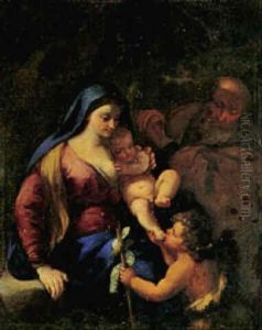 Denn Hellige Familie Med Den Lille Johannes, Der Kysser Christusbarnets Fod