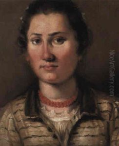Portrait Of A Lady Wearing A White Dress And Coral Necklace