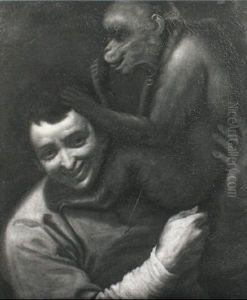 Ein Affe Laust Einen Lachenden Knaben by Annibale Carracci