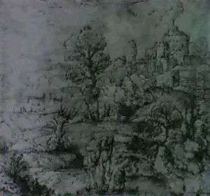 Paysage Avec, Sur Le Devant, Un Homme Monte Sur Un Ane      Qui S'abreuve by Annibale Carracci